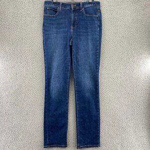Women's size 4 blue straight-leg washed denim stretch slim-fit casual pants